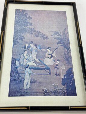 Vintage Japanese Print Listening to the Lute Bamboo Frame Wire Hanger MCM